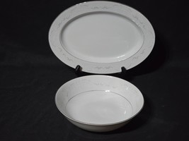 Vintage TOWNE Serving Bowl &amp; Platter LOVELACE Platinum Trim 2-Piece Serv... - $24.77