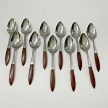 Vtg Mcm Faux Wood Handles Canoe Muffin Style EKS10 Teaspoons Lot 11 Ekco Eterna - $49.00