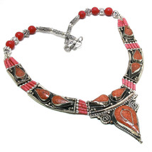 Red Coral Gemstone Christmas Gift Jewelry Necklace Nepali 18&quot; SA 3587 - £19.28 GBP