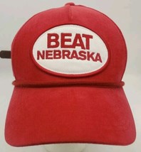 OKLAHOMA Red courdaroy Strapback Cap Hat BEAT NEBRASKA Leather Adjustabl... - $354.66 MXN