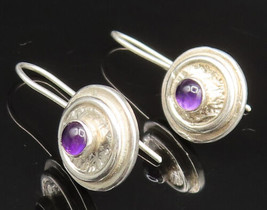 925 Sterling Silver - Vintage Cabochon Amethyst Round Spiral Earrings - EG11880 - £29.69 GBP
