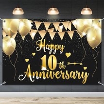 6X4Ft Happy 10Th Anniversary Banner Backdrop - 10 Wedding Anniversary Decoration - £19.17 GBP