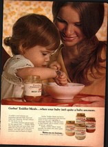 1973 Vintage Print Ad Gerber Toddler Meals Baby Food Woman+Baby Eating Beef Stew - £19.21 GBP