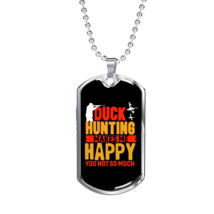 Happy Duck Hunting Necklace Stainless Steel or 18k Gold Dog Tag 24" Chain - £37.84 GBP+