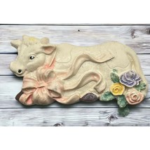 Easter Cow Refrigerator Magnet Vintage White Calf Spring Flowers - $10.39