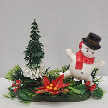 Vintage Christmas Plastic Poinsettia Snowman Blow Mold Candle Arrangement Tree - £12.95 GBP