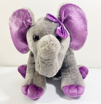 Destination Nation Aurora Girl Elephant W/ Purple Bow 10&quot; Plush Stuffed Animal - £12.21 GBP