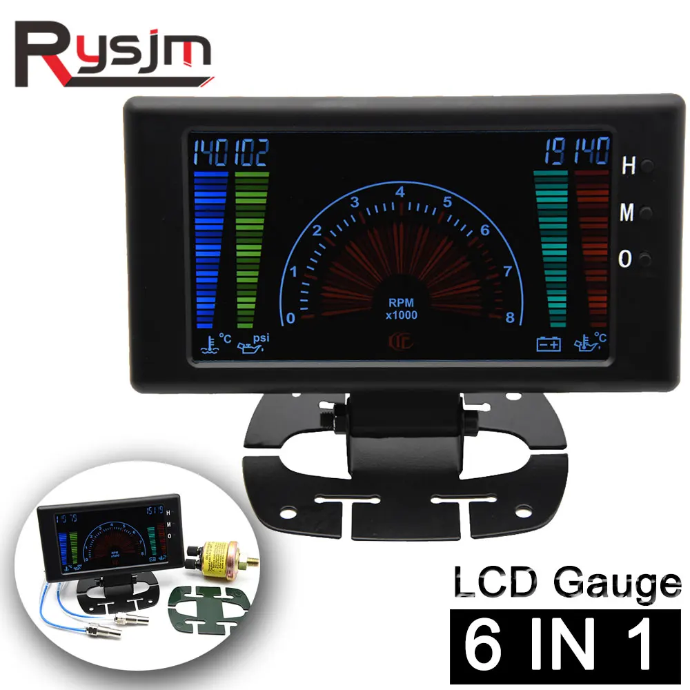 6 in 1 LCD Car Digital Gauge Oil Pressure Voltage Water Temperature Oil - £69.54 GBP