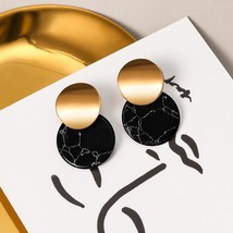 POXAM Fashion Korean Statement Drop Earrings for women Black Marble Geometric Da - £7.17 GBP