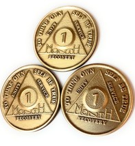 1 Month AA Medallions Set of 3 Bronze Sobriety Chips for 30 Days - £3.48 GBP