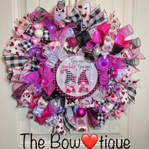 Handmade Valentine’s Gnome Sweet Gnome Ribbon Prelit Wreath 22 ins LED W16 - £55.08 GBP