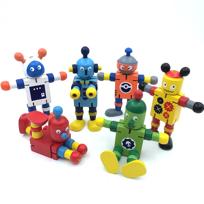 5pcs/set Novelty Wooden Robot Toy Learning Transformation Colorful Wooden toy - £23.81 GBP