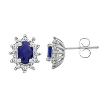 1.20 CT Simulé Saphir Bleu &amp; Diamant Boucles D&#39;Oreilles En 14K Plaqué or Blanc - £86.30 GBP