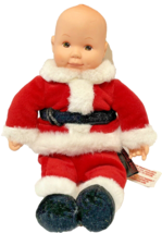 Vintage Anne Geddes Christmas Plush Baby Vinyl Head in Santa Outfit 9 In - $17.55