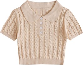 Button Front Short Sleeve Knit Crop Top - $55.37