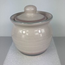 Pfaltzgraff Pink Aura Covered Sugar Bowl Jar With Lid Blue Bands Ceramic... - $15.83
