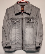 MULTIPLES Womens Small Gray Denim Jacket Studs Embellished Pockets - $39.59
