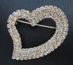CRYSTAL RHINESTONE HEART PIN BROOCH SIGNED OTC   FOR VALENTINE&#39;S DAY - £11.67 GBP