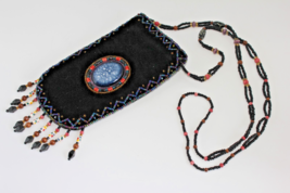 Black Velvet Beaded I.D Credit Card Crossbody Pouch 6.5&quot; L X 3.5&quot; W - $22.99