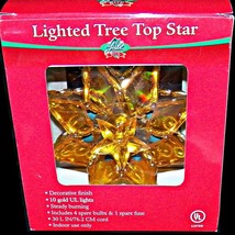 Yule Rite Acrylic Faux Stained Glass Lighted Gold Christmas Tree Top Star Topper - £35.16 GBP