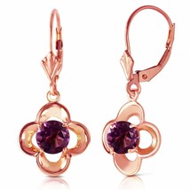 1.1 Carat 14K Solid Rose Gold Amethyst Flower Bloom Gemstone Earrings - £306.94 GBP
