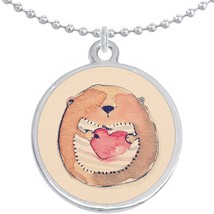 Bear Heart Round Pendant Necklace Beautiful Fashion Jewelry - £8.47 GBP