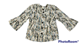 Women&#39;s J. JIll blue tan patterned 3/4 flounce sleeve silk Jacket Cardigan SP - £7.11 GBP