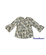 Women&#39;s J. JIll blue tan patterned 3/4 flounce sleeve silk Jacket Cardig... - £7.00 GBP
