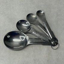 Vintage 4 piece Metal Measuring Spoons Rounded US Std 1 Tablespoon Teaspoon ½ ¼ - £6.76 GBP
