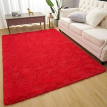 Amearea Premium Soft Fluffy Rug Contemporary Shag Carpet, High, Red 4X5.3 Ft.. - £30.64 GBP