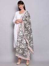 Scarf Chunni White &amp; Grey Party wear Printed Cotton Silk Ethnic Dupatta - £11.43 GBP