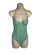 32B Shade &amp; Shore Cabana NWT Tie Halter One-Piece Swimsuit ~ Bluish Green  - $17.09