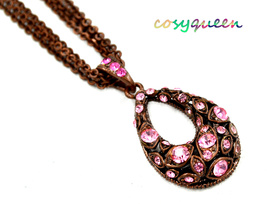 Swarovski Element Crystal Copper Pink Rose Oval Pendant Necklace  - $9,999.00