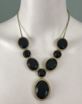 Trifari Gold Tone Black Resin Oval/Circle  Shaped Collar Necklace  - $16.82