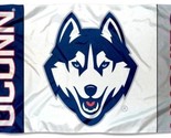 Connecticut Huskies White College Flag 3X5ft Banner Polyester 2 Brass Gr... - $15.99