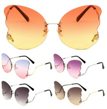 Womens Luxury Rimless Oversized Butterfly Wings Sunglasses Mono Retro Fancy Vtg - £7.09 GBP