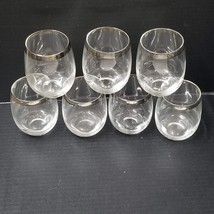 7 Roly Poly Glasses Silver Rim Vintage 16 Oz Stemless Wine Cocktail Clea... - $21.00