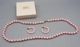 Vintage Pink Bead Necklace &amp; Earring Set Jewelry Finn&#39;s Department Store - £34.77 GBP