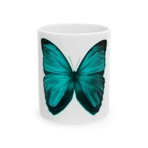 Beautiful Turquoise Butterfly Ceramic Mug - 11oz &amp; 15oz, Nature Lover Gift - $264.67 MXN+