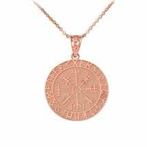 Rose Gold Vegvisir Protection Runes Viking Compass Icelandic Pendant Necklace - £229.40 GBP+