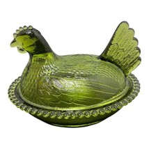 VINTAGE GREEN Chicken Hen on Nest Indiana Glass CANDY SNACK NUT DISH Far... - £22.53 GBP