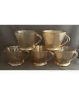Jeanette Glass Louisa Floragold Carnival Punch Tea Cups 1950’s Set of 5 - £15.80 GBP