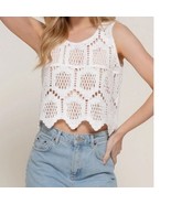 Sleeveless Round Neck Cotton Crochet Crop Tank Top White Small - $33.85 CAD