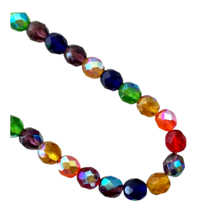 22 Assorted Lollypop Rainbow AB Mix Fire Polished Czech Glass 8mm Round Beads - £3.19 GBP