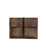 Distressed Brown Document Folder, Crocodile Print Leather Bag, Leather Bag, - $257.15 CAD