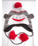 Sock Monkey Acrylic Knit Festival Winter Pom Pom Unisex Fleece Lined Hat - £21.48 GBP