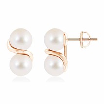 ANGARA Two Stone Freshwater Pearl Earrings in 14K Rose Gold (AAA,7mm) - £238.78 GBP