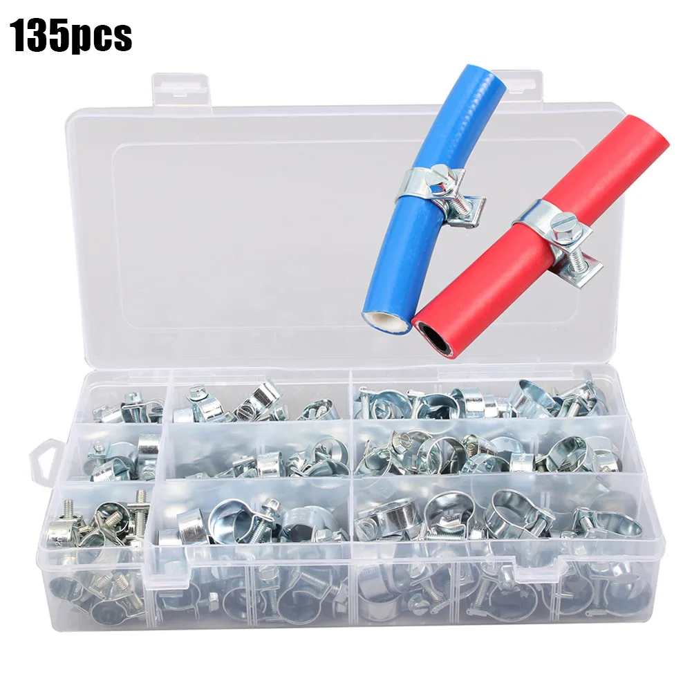 Brand New 135pcs Mini Tube Pipe Hose Clamp Hoop Clips Metal Quality Durable Port - £56.39 GBP