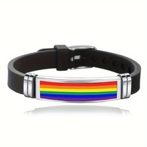 Gay Pride Silicone Bracelet LGBT Adjustable Rainbow Pride Bracelet  - £9.59 GBP