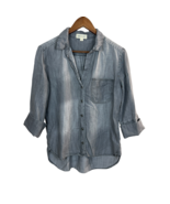 Cloth &amp; Stone Top Womens Small Gray Tencel Denim Button Up V-Neck 3/4 Sl... - £17.18 GBP
